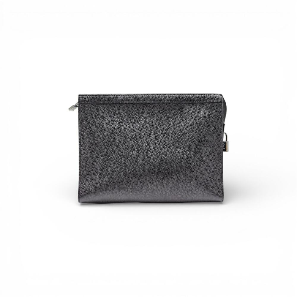 Louis Vuitton Pochette Voyage Pouch MM Clutch Taiga Leather Black